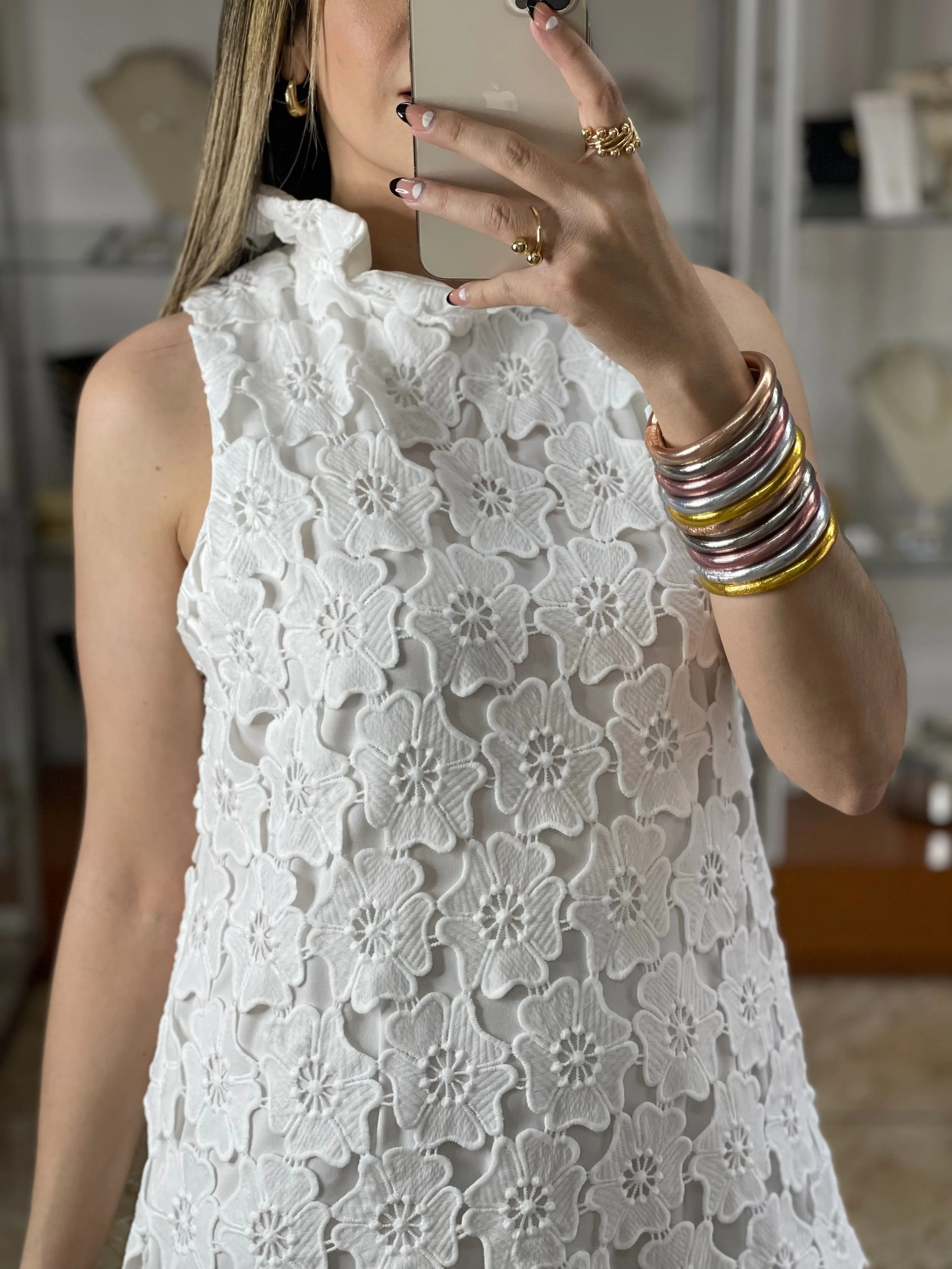 Floral Lace High Neck Dress