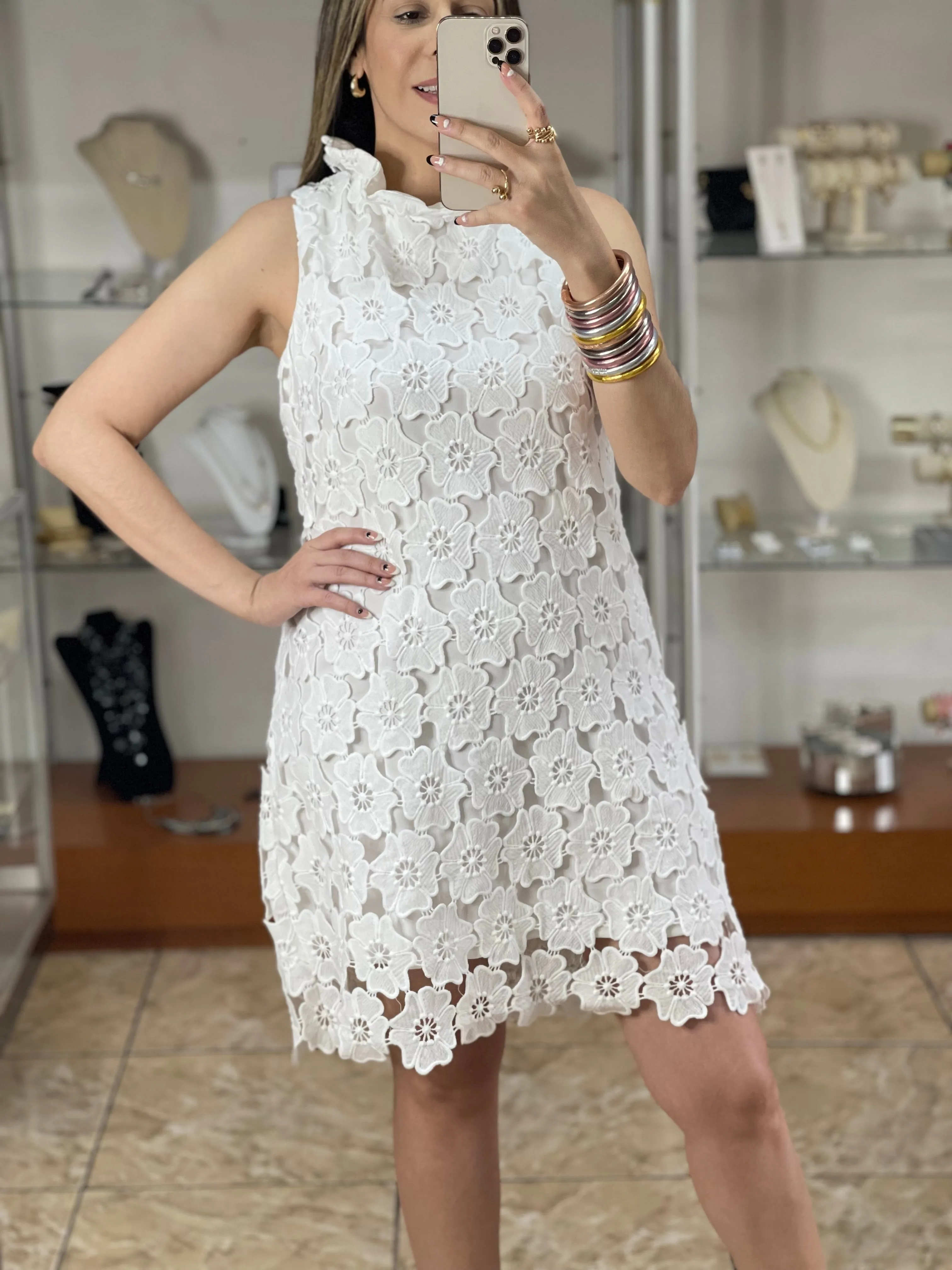 Floral Lace High Neck Dress