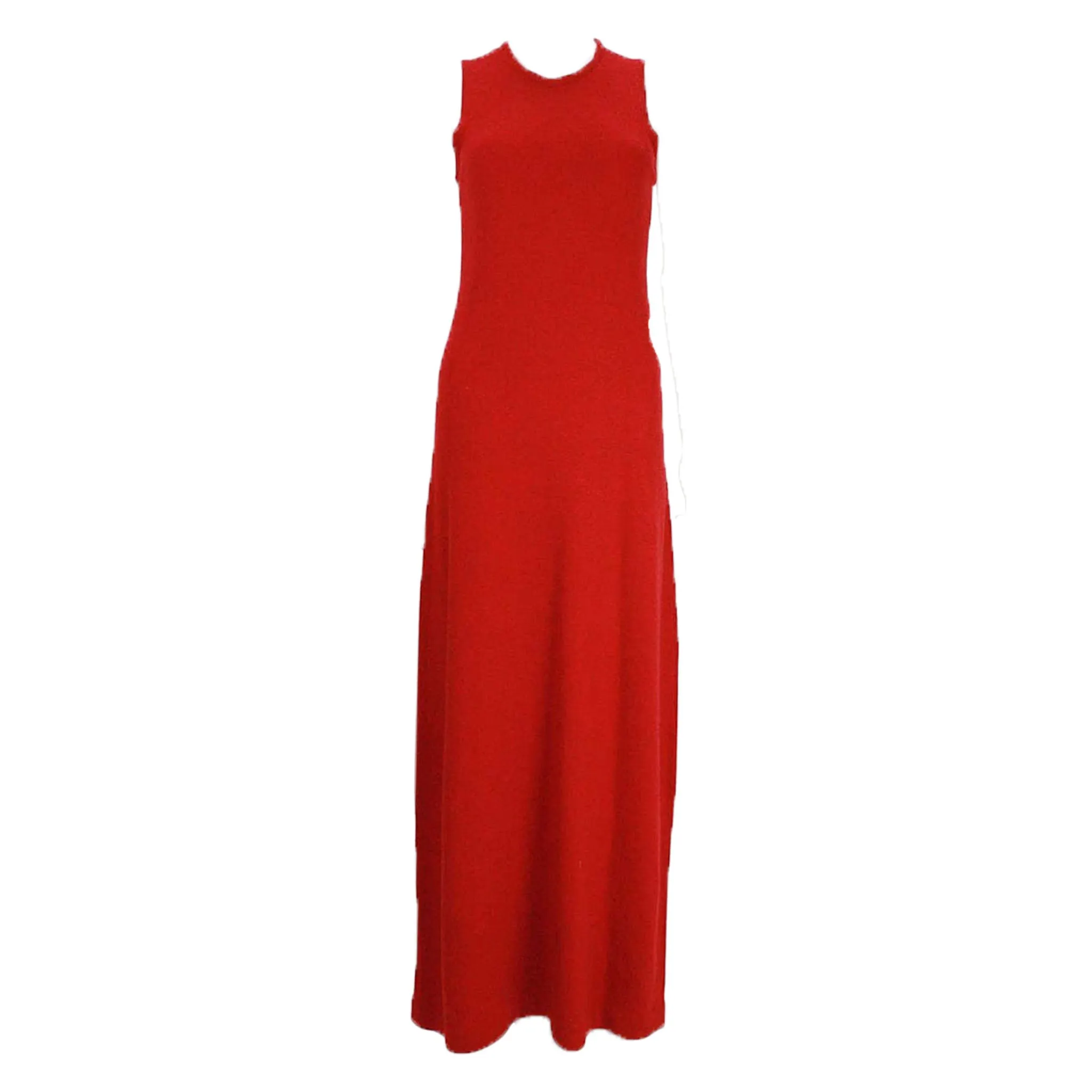 HALSTON INTERNATIONAL 1970s Red Cashmere Long Tank Dress and Cardigan Set