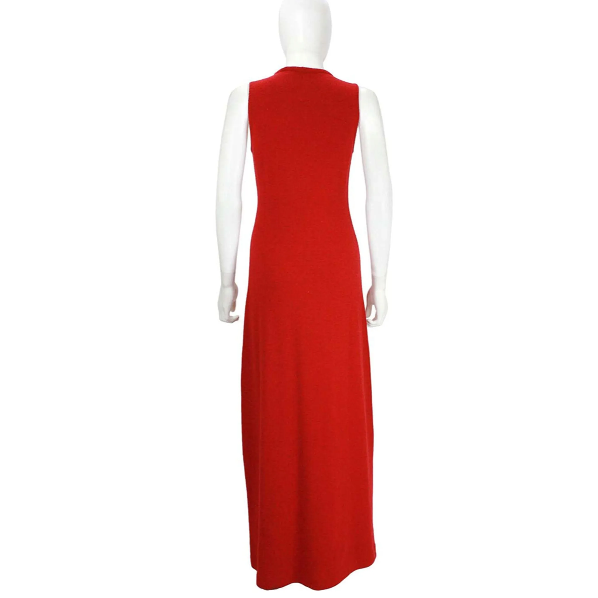 HALSTON INTERNATIONAL 1970s Red Cashmere Long Tank Dress and Cardigan Set