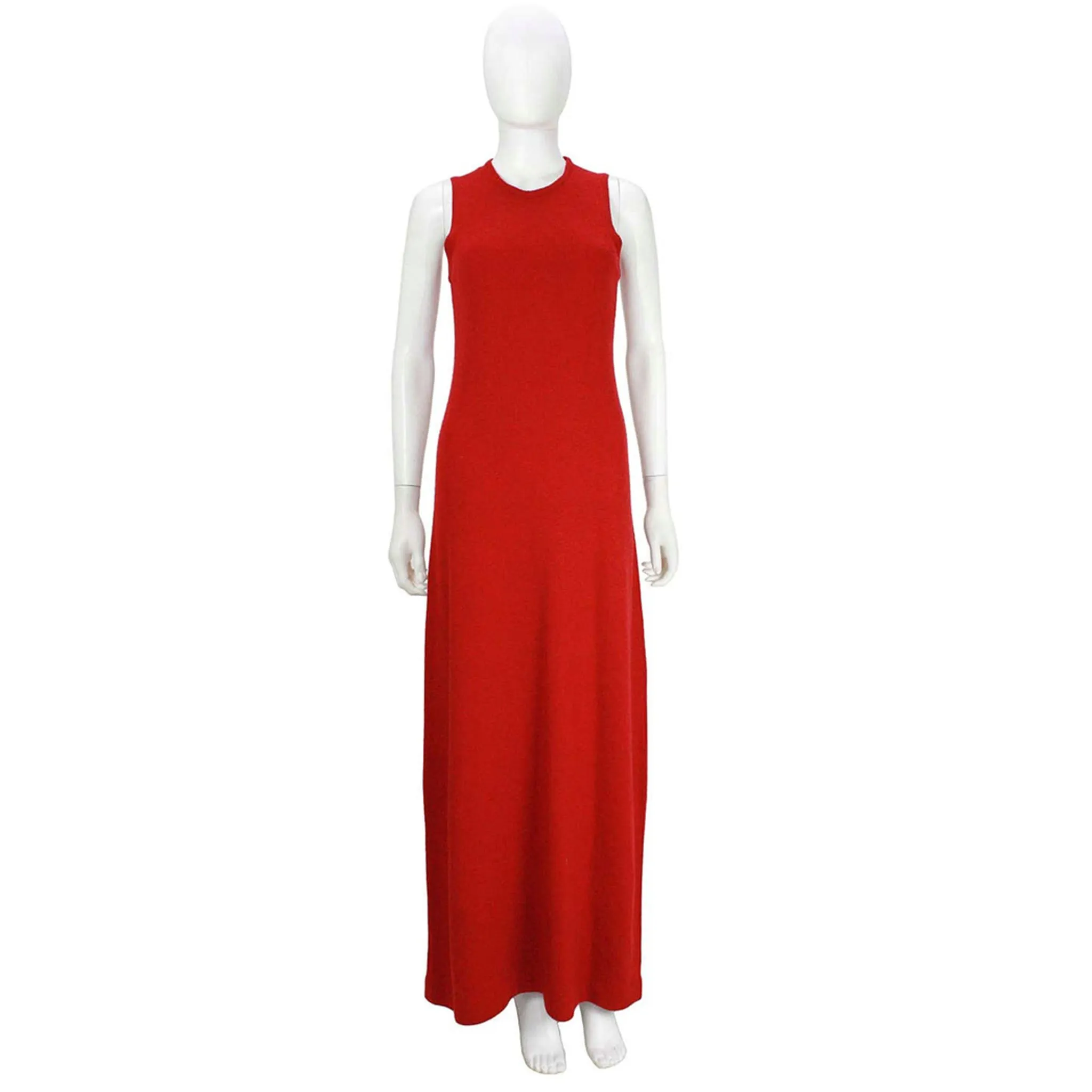 HALSTON INTERNATIONAL 1970s Red Cashmere Long Tank Dress and Cardigan Set