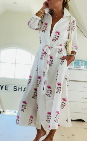 Hand Block Shirtdress in Poppy