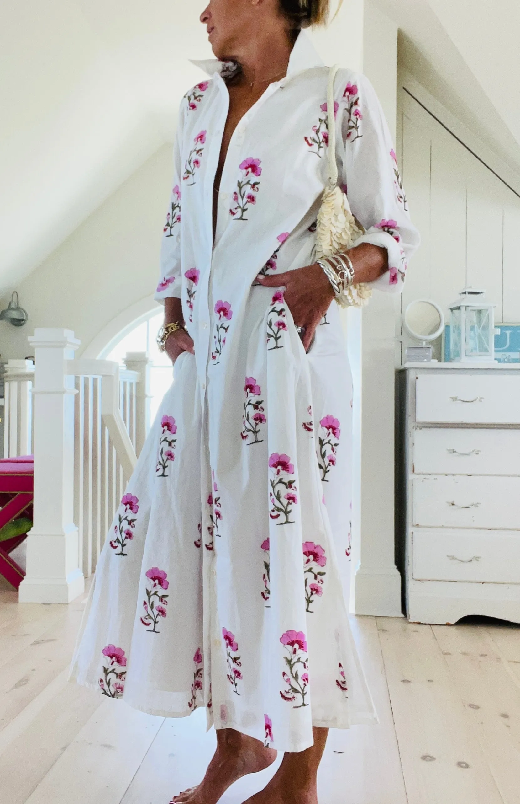Hand Block Shirtdress in Poppy
