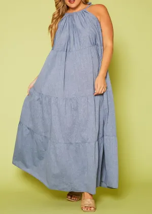 Hi Curvy Plus Size Women Halter Neck Flare Maxi Dress