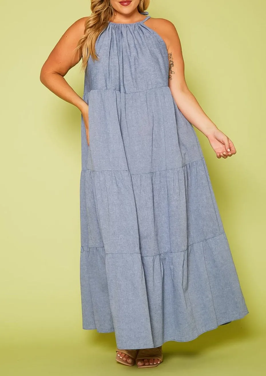 Hi Curvy Plus Size Women Halter Neck Flare Maxi Dress