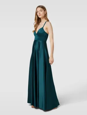 Jake*s Cocktail Evening Dress with Crossed Spaghetti Straps, Dark Green