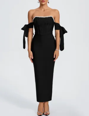 NAISHA Rhinestone Trim Bowknot-Sleeve Bandage Dress