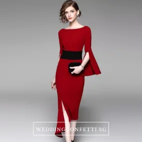 The Bethsda Trumpet Sleeves Red Dress